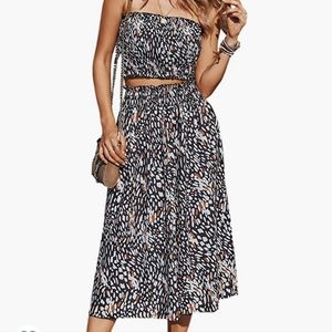 Angashion Women's Crop Top Maxi Skirt 2 Piece Outfit Set